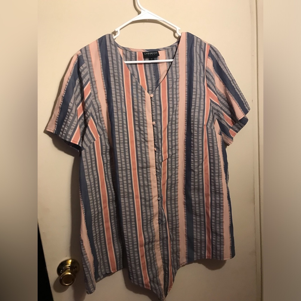 Lane Bryant Striped Blouse in Dusty Blue & Blush Size 18